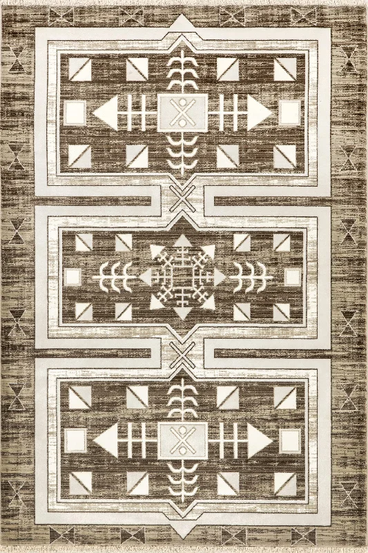 Agave Geometric Fringed Rug | Brown