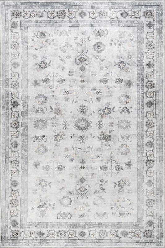 Dayflower Vintage Spill Proof Washable Rug | Light Grey