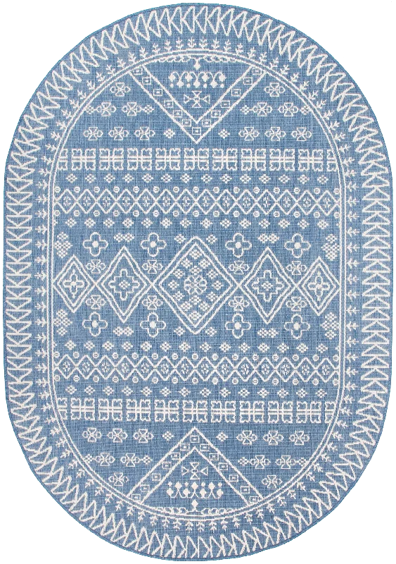 Diamond Bordered Indoor/Outdoor Rug | Blue