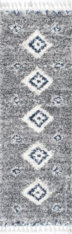 Diamond Totem Shag With Tassels Rug | Grey