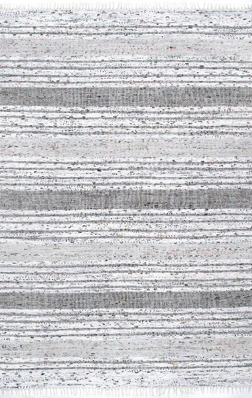 Flatwoven Mottled Stripes with Tassels Rug | Grey