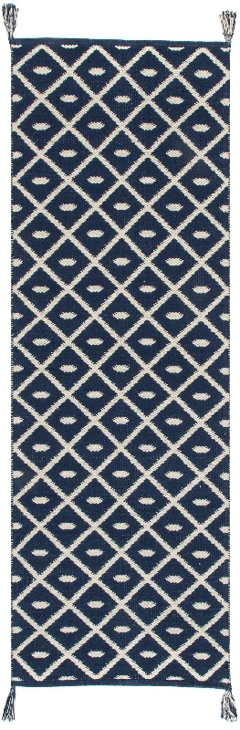 Flatwoven Pip Trellis with Tassels Rug | Blue