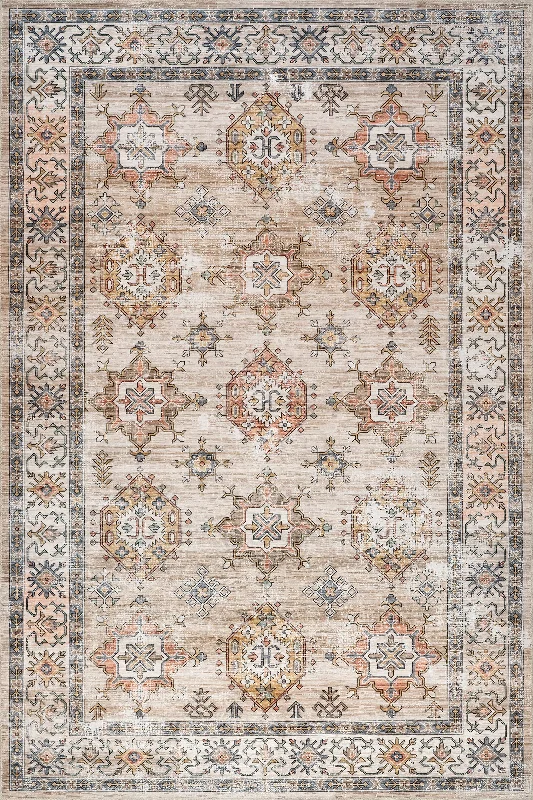 Francesca Timeworn Charm Spill Proof Washable Rug | Beige