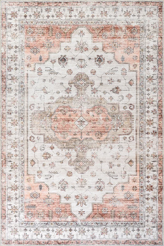 Francis Cartouche Medallion Spill Proof Washable Rug | Beige