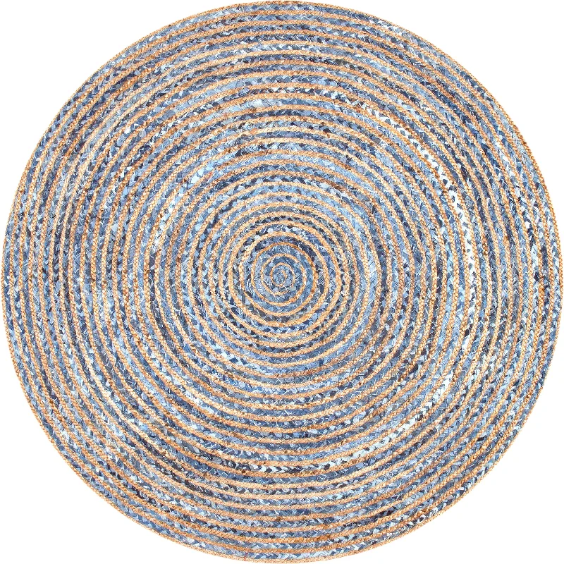 Hand Braided Jute And Denim Striped Rug | Blue