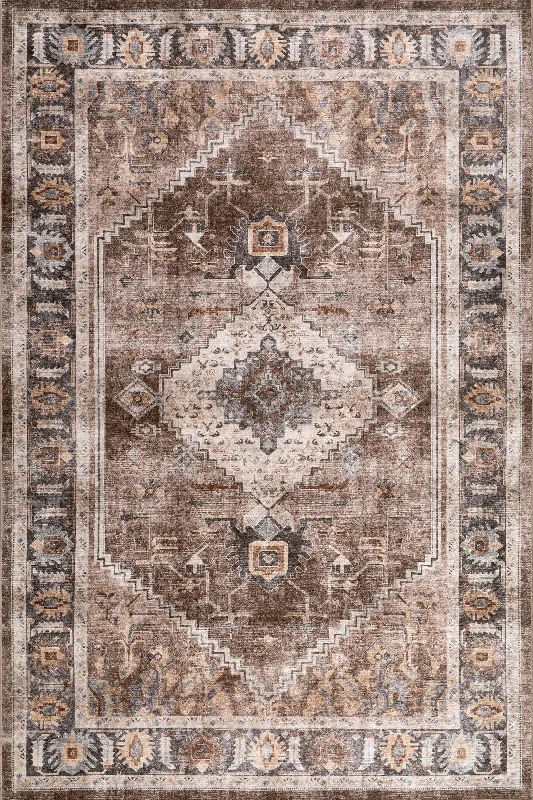 Harmoni Medallion Spill Proof Washable Rug | Brown