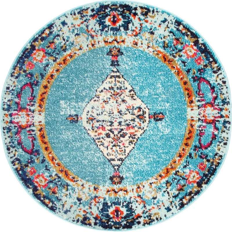 Iris Fading Oriental Medallion Rug | Aqua