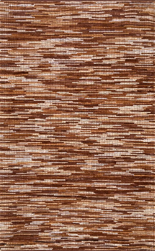 Leather Abstract Pinstripe Rug | Light Brown