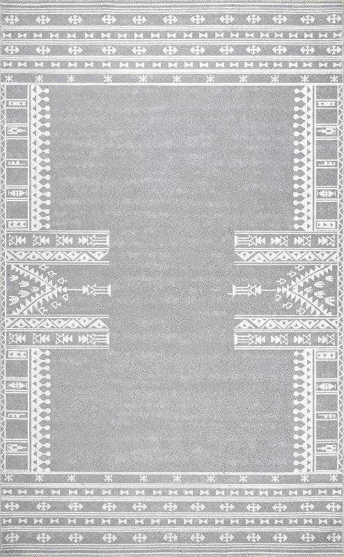 Margo Banded Geometric Washable Rug | Grey