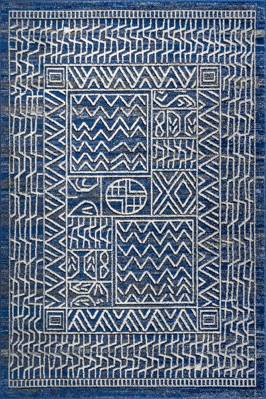 Melanie Bordered Etching Rug | Blue