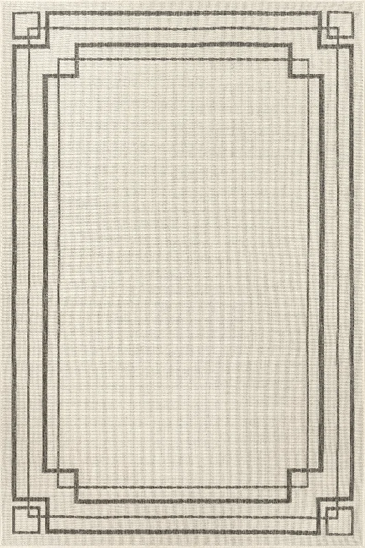 Modern Bordered Indoor/Outdoor Rug | Ivory