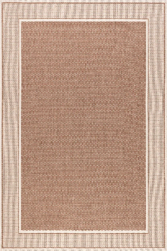 Monochrome Bordered Indoor/Outdoor Rug | Brown