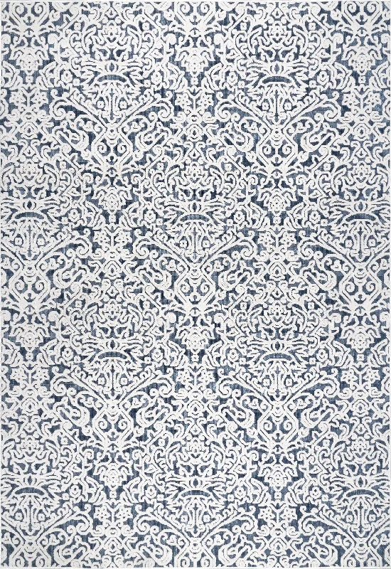 Nia Damask Textured Indoor/Outdoor Rug | Grey