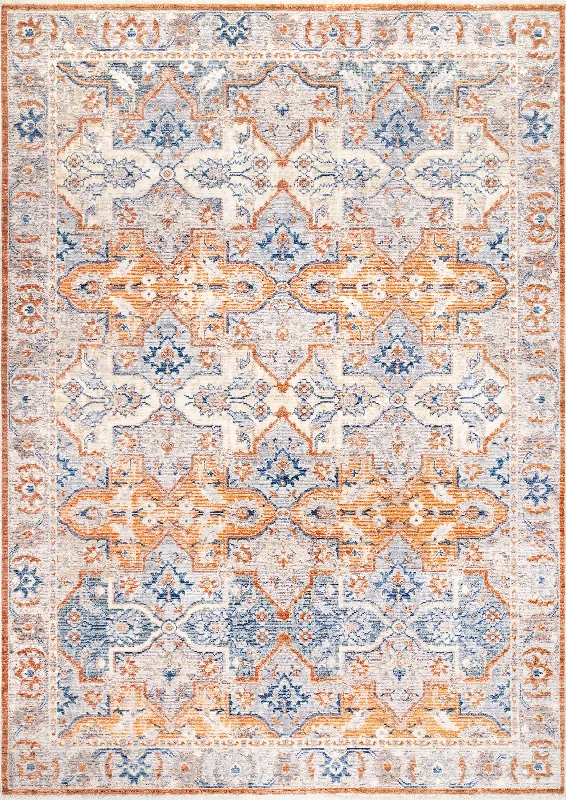 Quatrefloral Tribal Fringe Rug | Orange