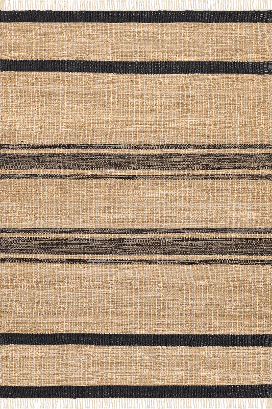 Rebel Striped Fringed Rug | Natural