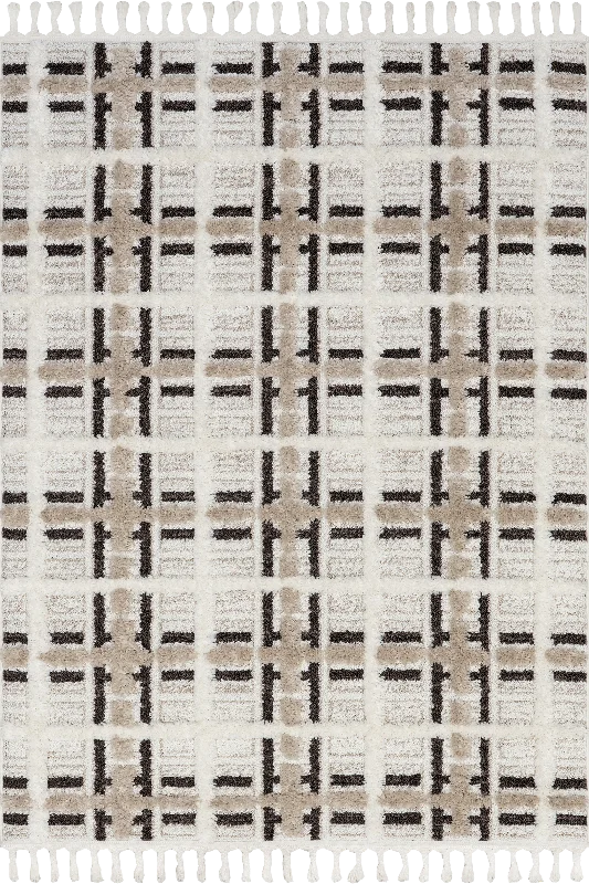 Scarletta Plaid Tasseled Rug | Ivory