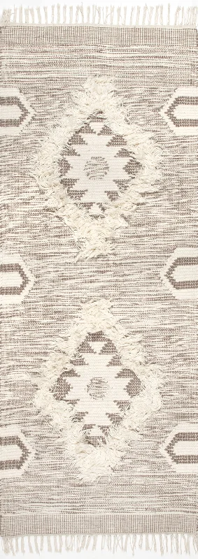 Shaggy Moroccan Lattice Fringe Rug | Beige