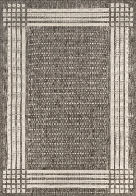 Striated Bordered Indoor/Outdoor Rug | Grey