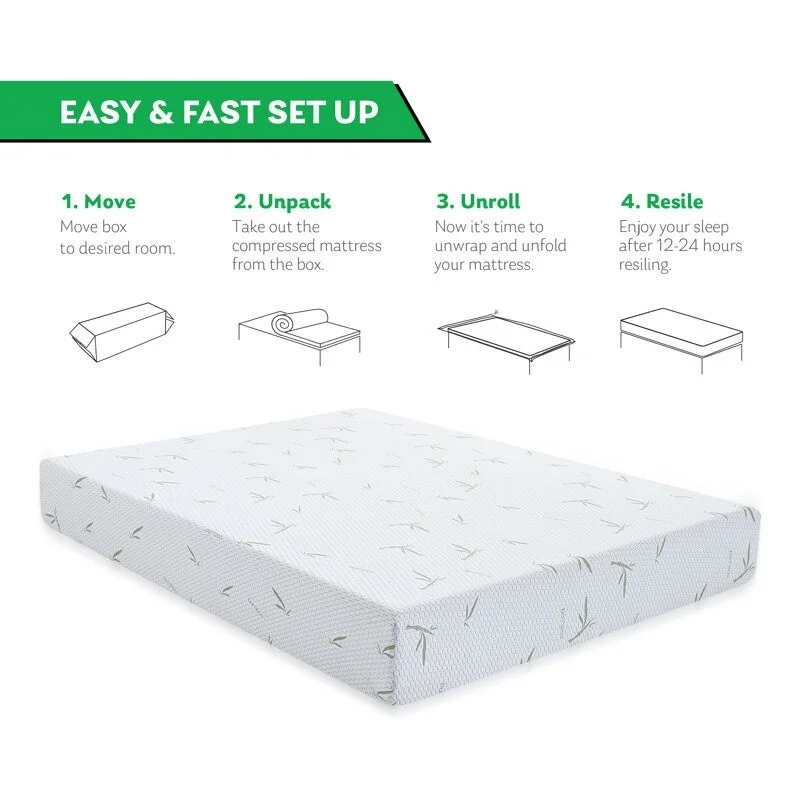 EGOHOME 6 Inch Green Tea Infused Medium Memory Foam Mattress with Bamboo Cover