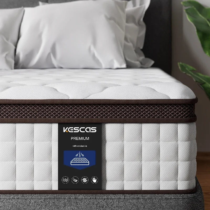 Kescas14 Inch Hybrid Mattress with Memory Foam & Heavier Coils, Ergonomic Design for Pressure Relief, Medium Firm Feel