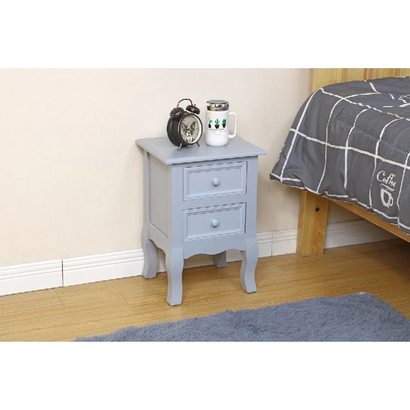 2 Drawers Nightstand Accent Storage Cabinet Gray Bedside Table