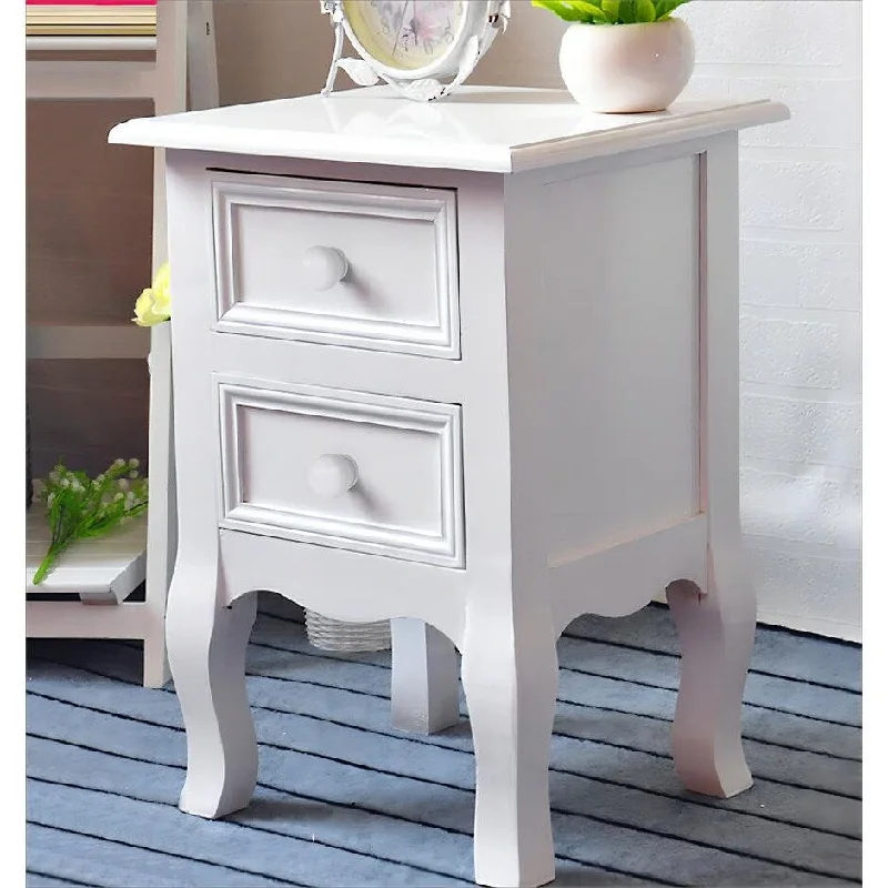 2 Drawers Nightstand Accent Storage Cabinet White Bedside Table