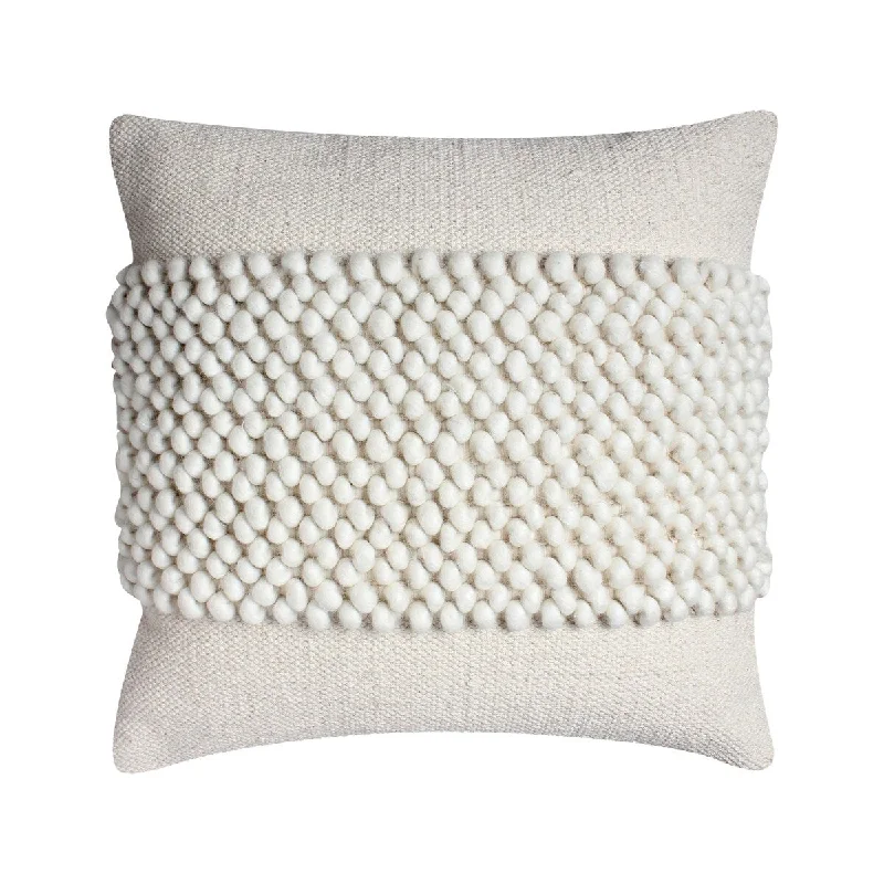 20"Square Cotton Accent Throw Pillow, Textured Dotted Fabric Details - White