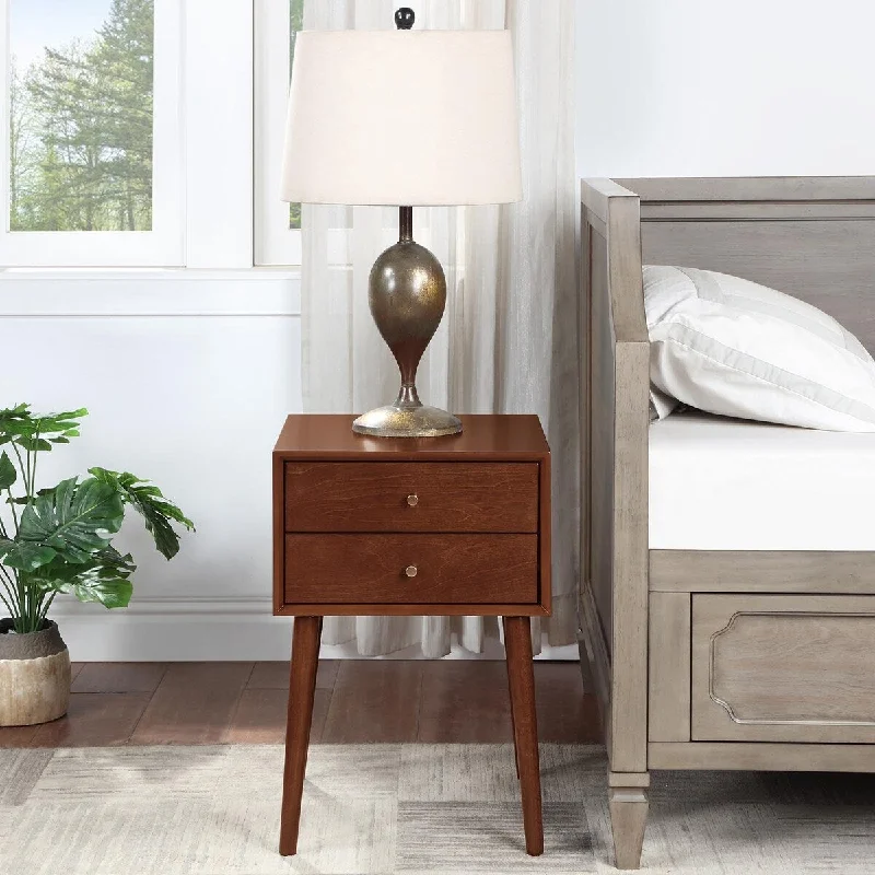 Bedroom Dark Walnut Finish Nightstand, 2-drawers Storage Side Table