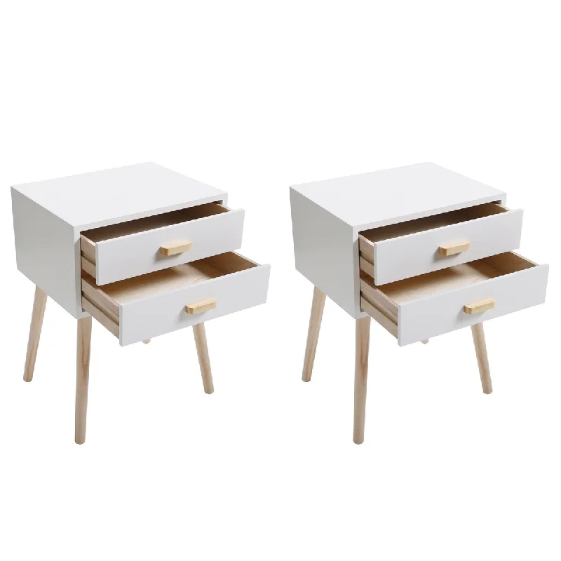 Bedside Table Set of 2, Wooden Nightstands with Double Drawer for Bedroom Sofa Side Table Versatile Storage End Table