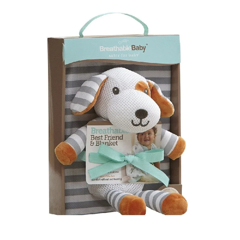 Breathable Baby Grey/Orange Breathable Mesh Puppy Toy and Blanket