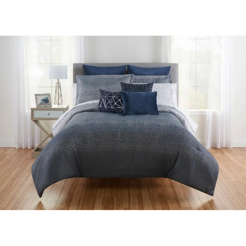 Caitlin Reversible Blue Jacquard 3 Piece Comforter Set