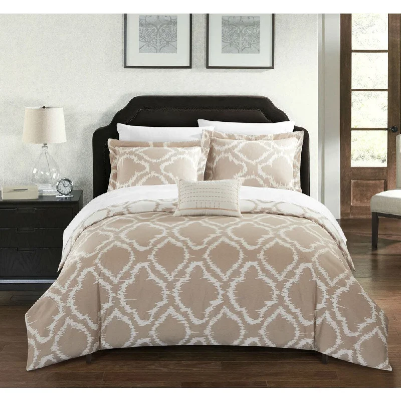 Chic Home Asya 4-Piece Reversible Ikat Beige Duvet Cover Set