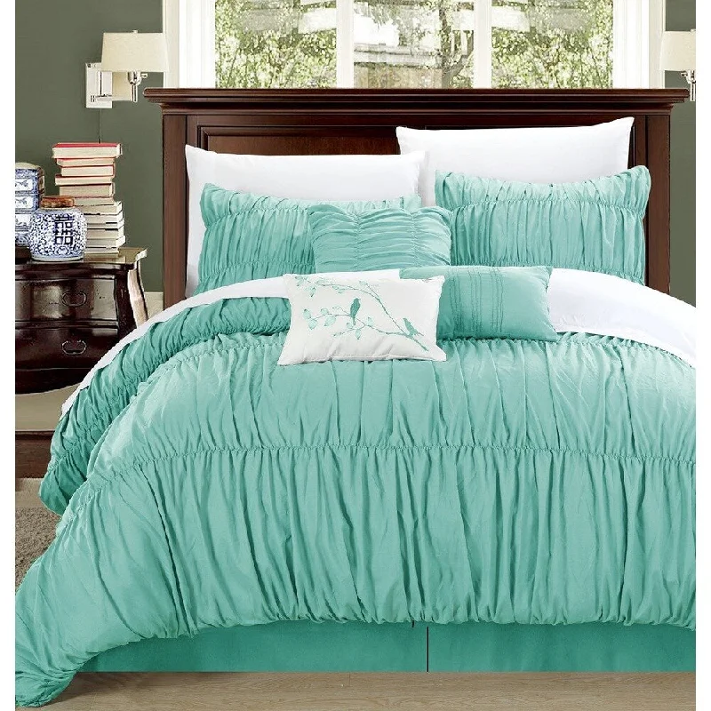 Chic Home Frances 7-piece Aqua Pleated and Ruffled Comforter Set