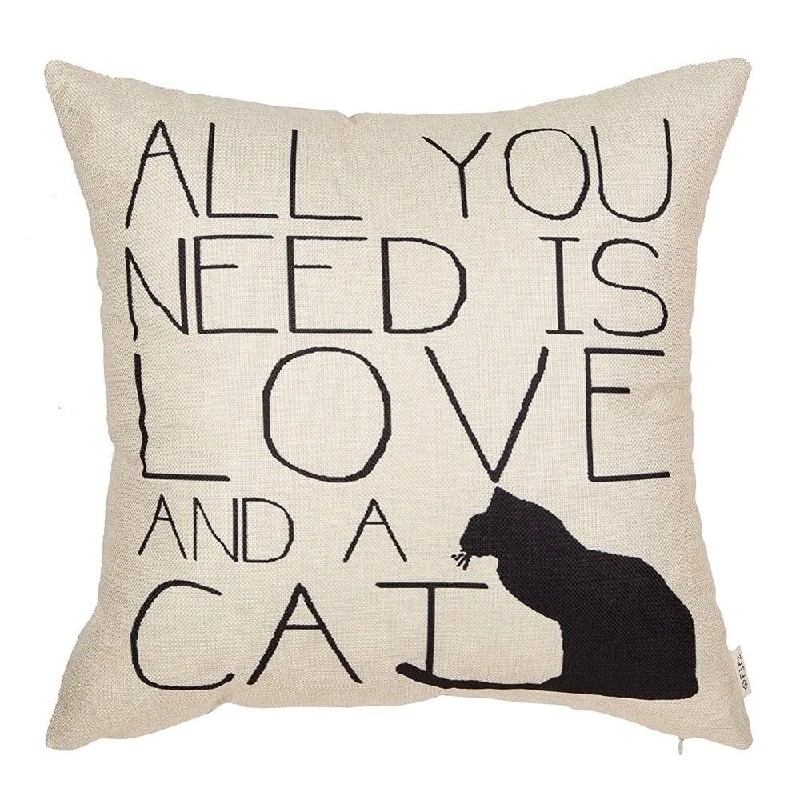 Cotton Linen Pillow Case All You Need Is Love and a Cat 18 x 18