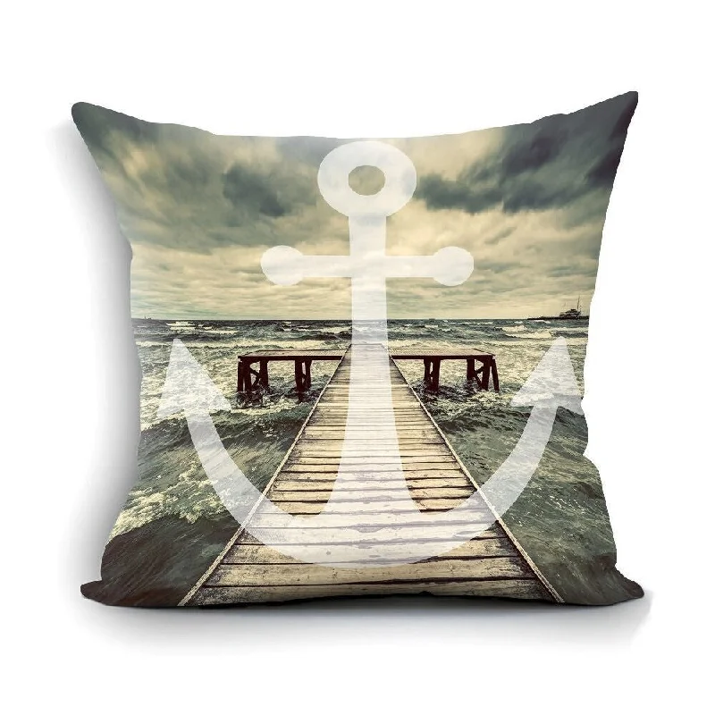 Cotton Linen Pillow Case Anchor Dock 18 x 18