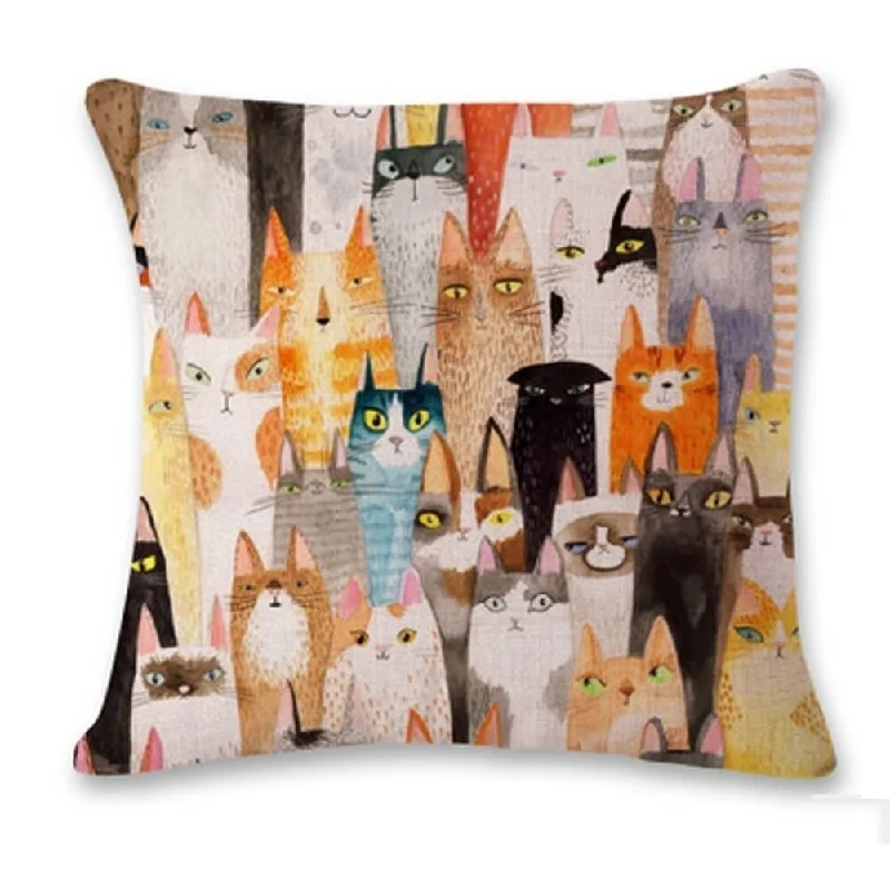 Cotton Linen Pillow Case Artsy Cat 18 x 18