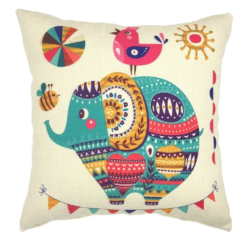 Cotton Linen Pillow Case Circus Elephant 18 x 18