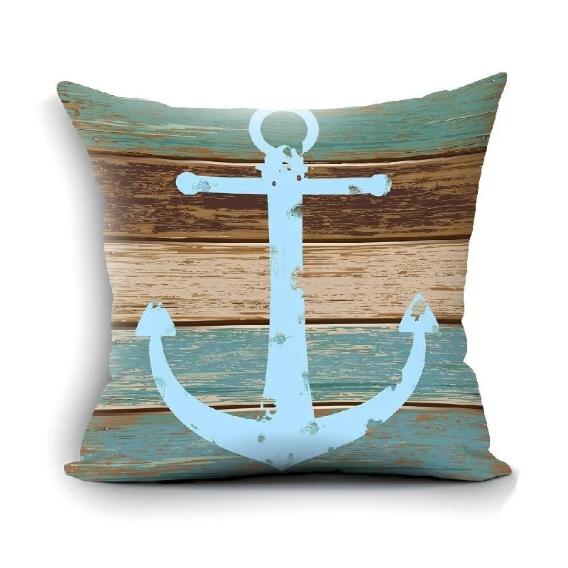 Cotton Linen Pillow Case Cool Anchor on Wood 18 x 18