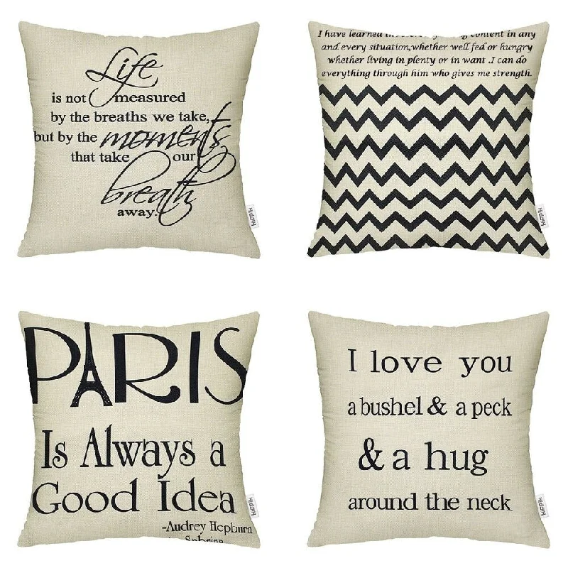 Cotton Linen Pillow Case Cool Sayings 18 x 18 Set of 4