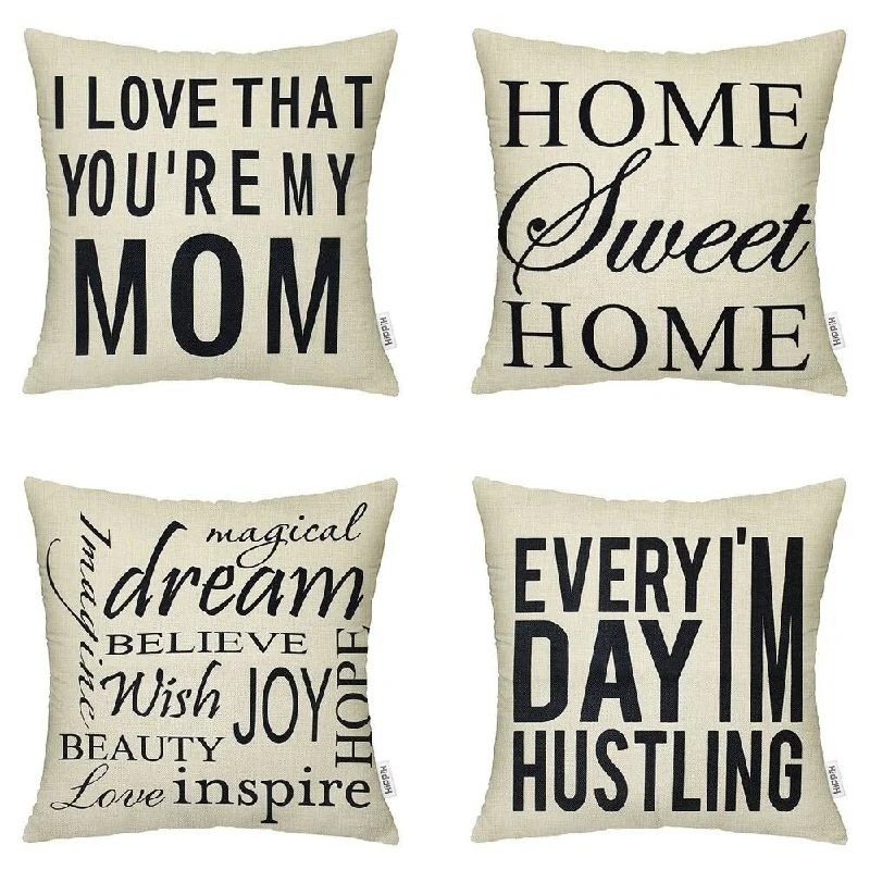 Cotton Linen Pillow Case Cool Sayings 2 18 x 18 Set of 4