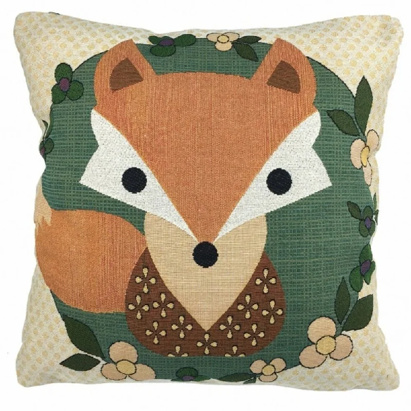 Cotton Linen Pillow Case Cute Fox 18 x 18