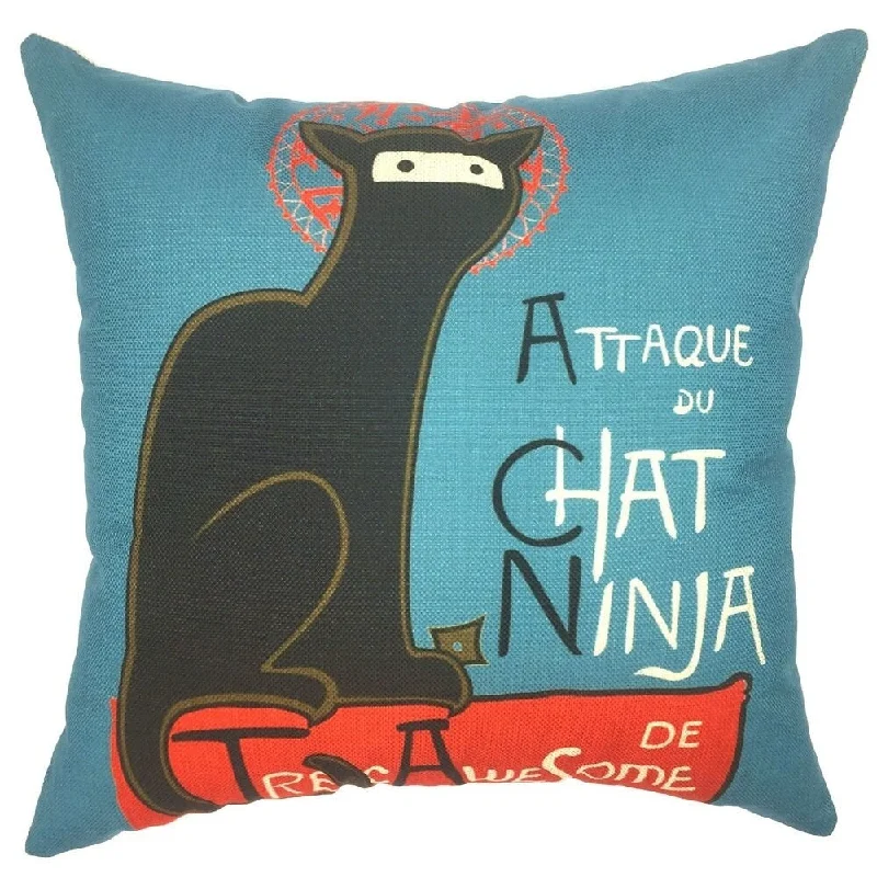 Cotton Linen Pillow Case Ninja Cat 18 x 18