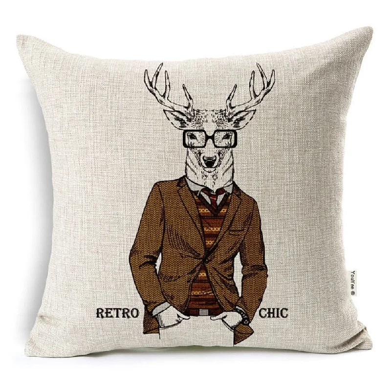 Cotton Linen Pillow Case Retro Chic Hipster Elk 18 x 18