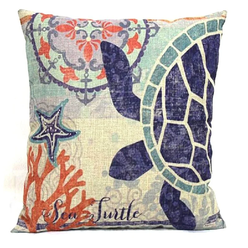 Cotton Linen Pillow Case Sea Turtle 18 x 18