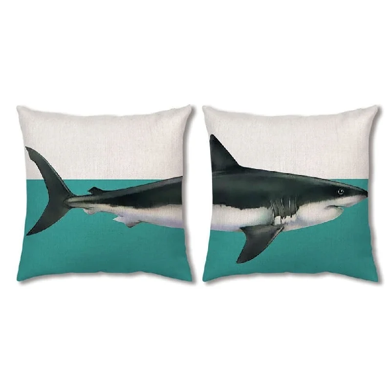 Cotton Linen Pillow Case Shark 18 x 18 Set of 2