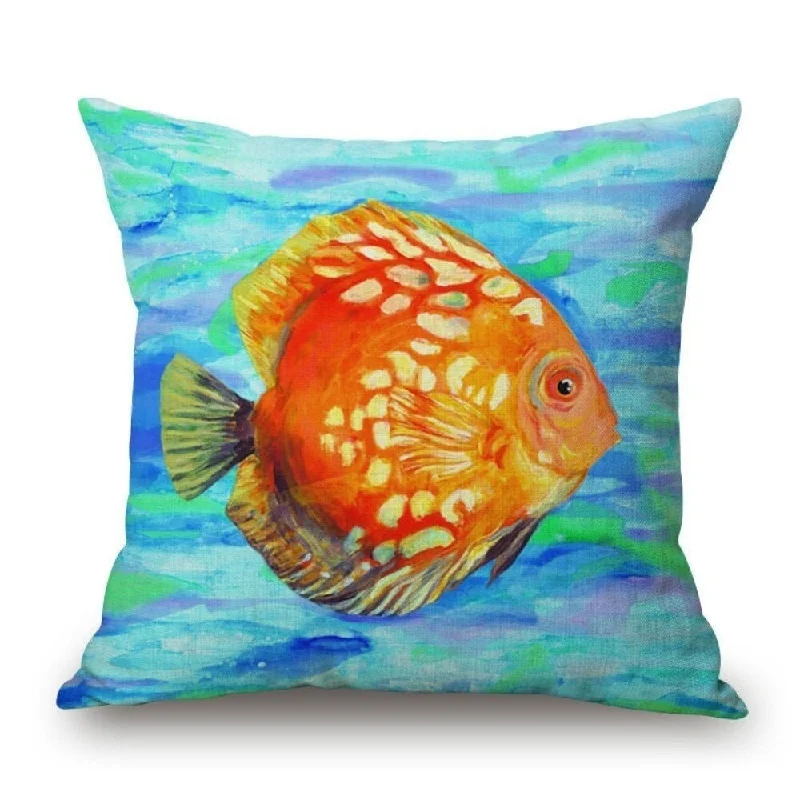 Cotton Linen Pillow Case Tropical Fish 3 18 x 18