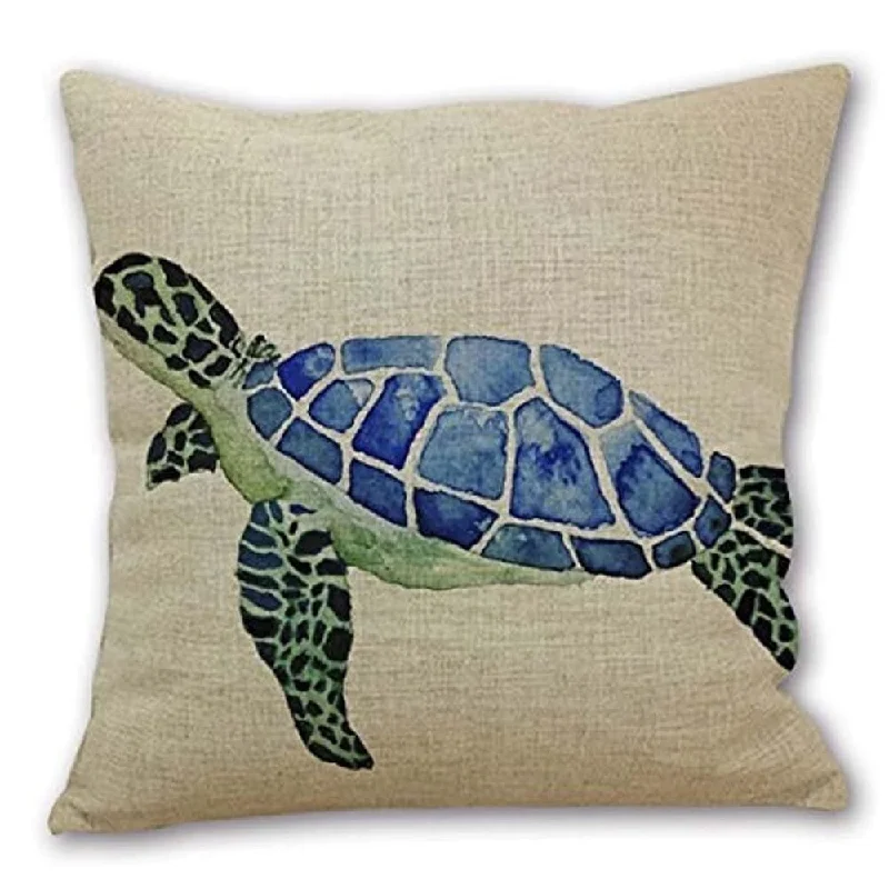 Cotton Linen Pillow Case Turtle Brown Backround 18 x 18