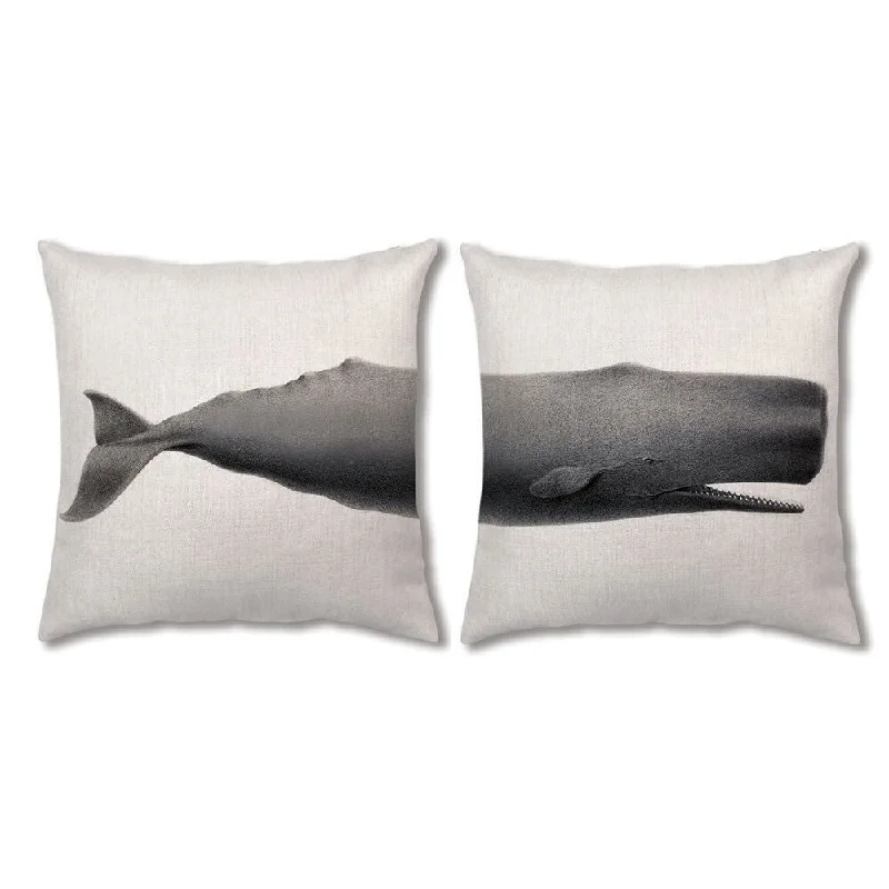 Cotton Linen Pillow Case Whale 18 x 18 Set of 2