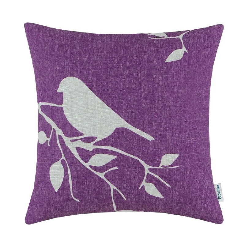 Cotton Linen Pillowcase Purple Bird 18 x 18