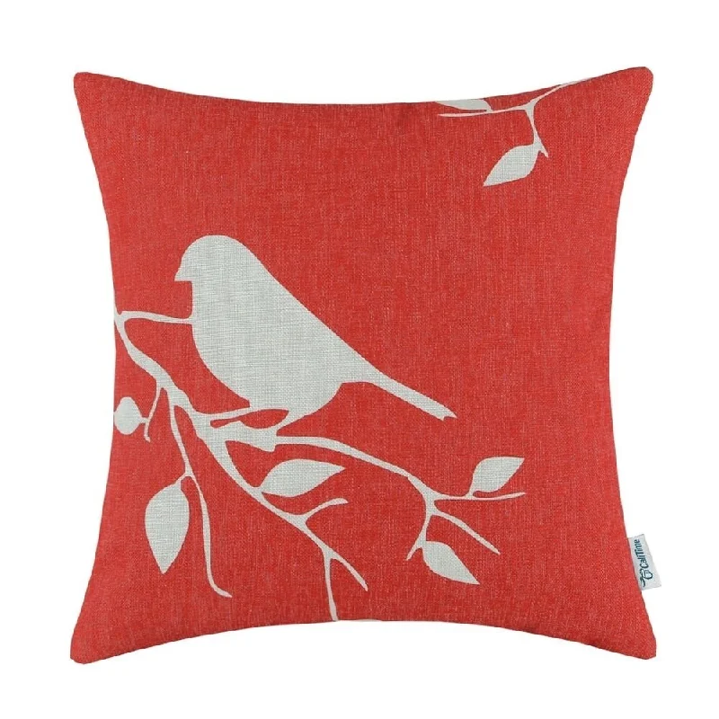 Cotton Linen Pillowcase Red Bird 18 x 18